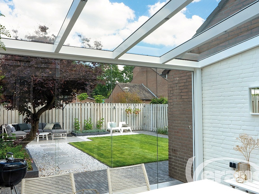 01 V764 Olivera wit - glazen schuifwand - glaswand - verschillende glaswanden - extra ruimte