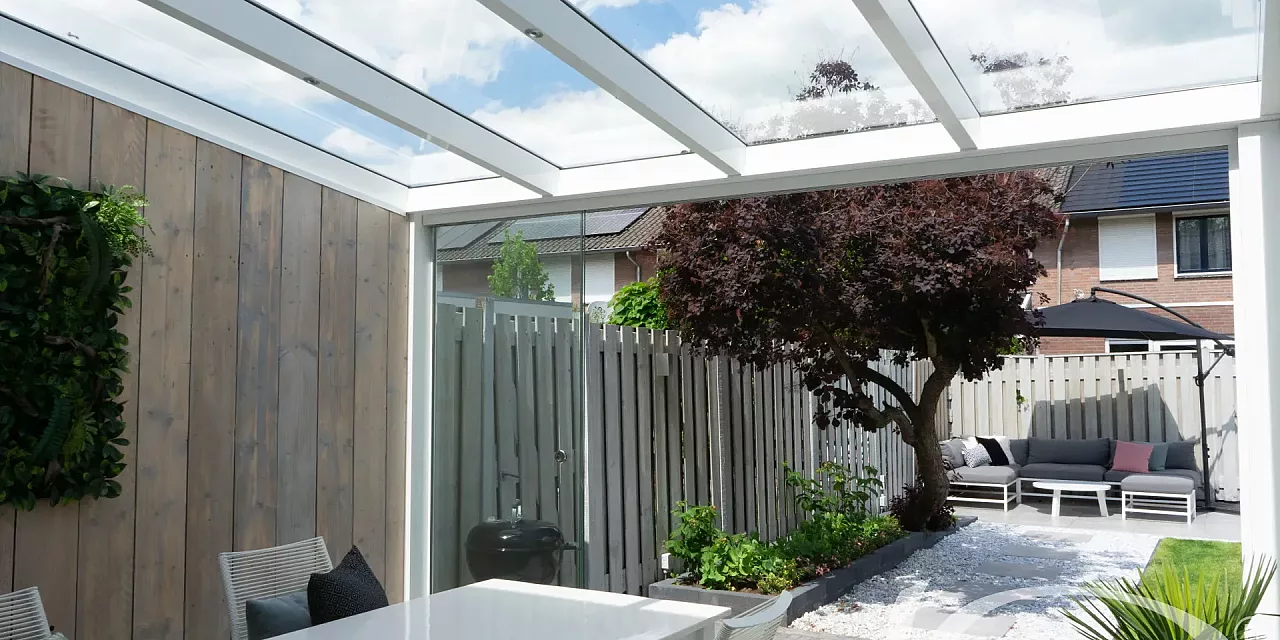 glazen schuifdeuren V908 Ledro tuinoverkapping glazen overkapping terras - metalen overkapping -prachtige toevoeging - moderne terrasoverkapping
